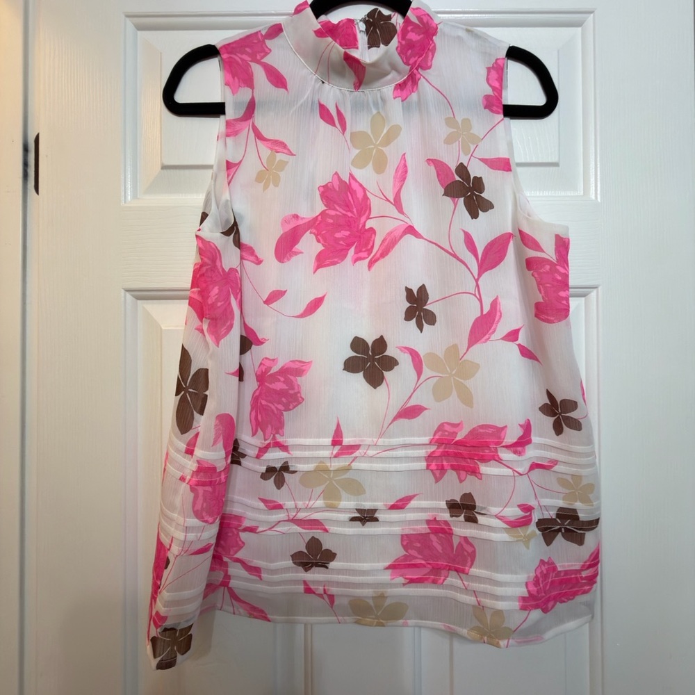 Ann Taylor Pink and Brown Floral Blouse